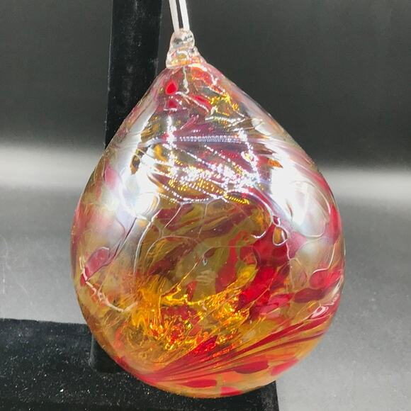 Hand Blown Glass Tear Drop Large Christmas Ornament Outdoor Orb 5" Diameter - Picture 2 of 7